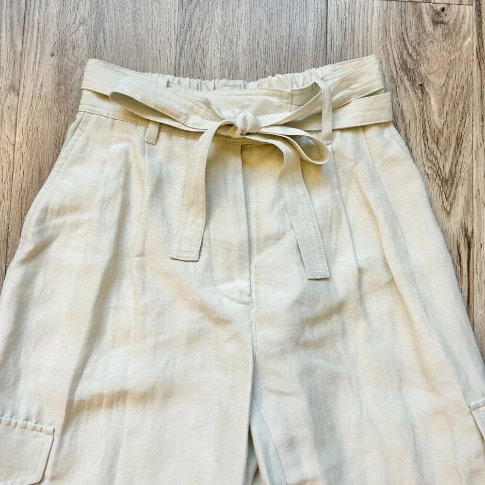 Aritzia Wilfred Kafka Linen High Rise Cargo Coastal Pants in Sand Cream Size 0